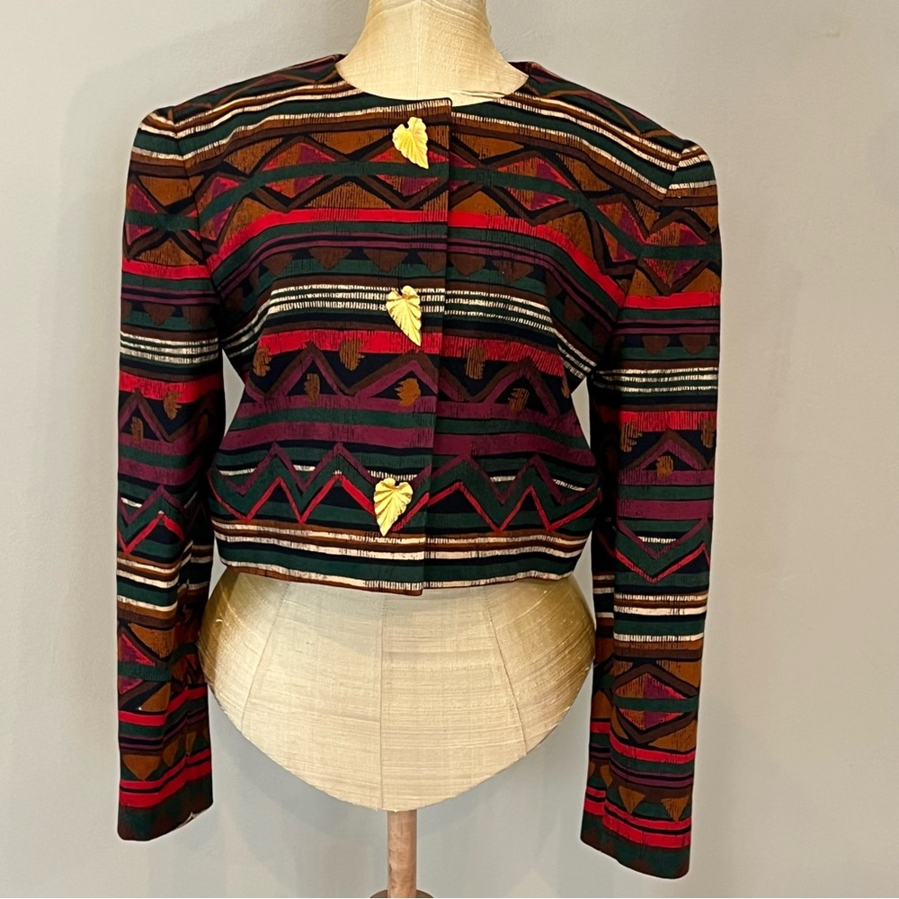 2 Funky‎ Vintage Cropped Blazer Constance Saunders 100% wool 6 Limelight XS